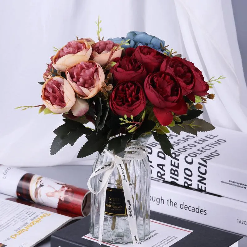 Kohlrosenbusch 25cm, 6 realistische Seidenrosen, Kunstblumen-Strauß für Deko, Hochzeit & Vase, Mengenrabatt für Gewerbe