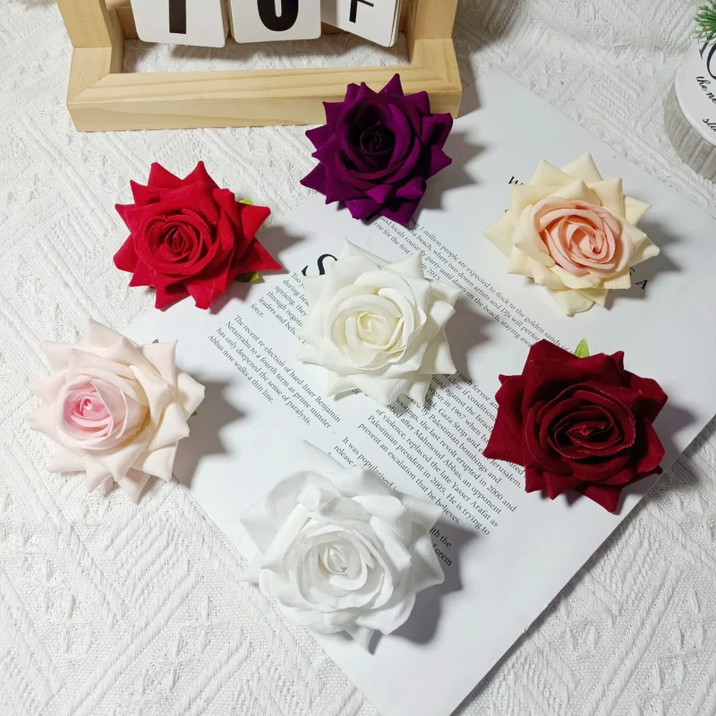 Große Kunstblumen-Rose aus Samt, 8x8x5 cm, realistisch, ideal für Hochzeiten, DIY-Geschenke, Dekoration