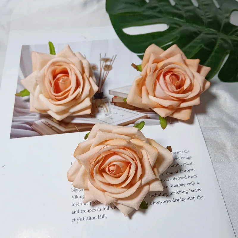 Samt-Rosenkopf 8 cm, realistischer Blütenkopf für DIY & Bastelprojekte, Kunstblume für Hochzeit, Gestecke, Dekoration