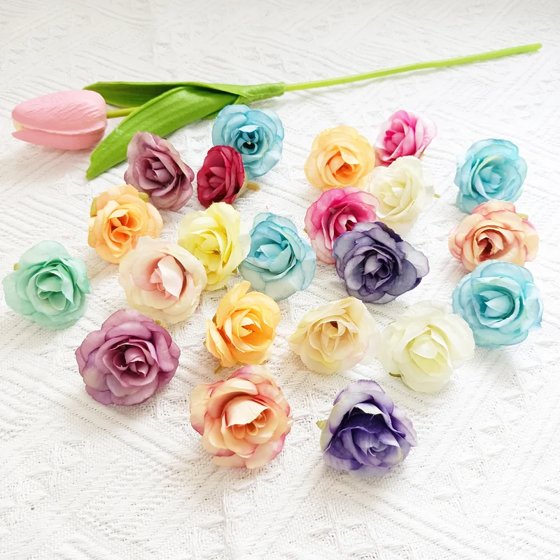 10x Künstliche Rosenköpfe Vintage (4 cm), Hochwertige Seidenblumen für DIY, Hochzeit, Anstecker, Gestecke, Tischdekoration, Basteln