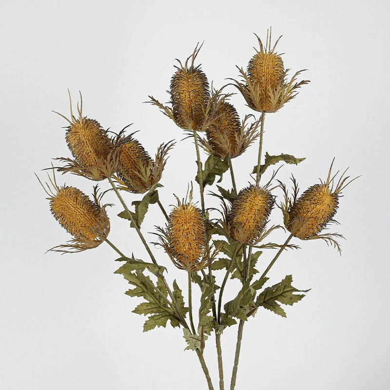 Künstliche Edeldistel 70 cm, 3 Blüten, täuschend echt, Kunstblume für Vase, Deko, Hochzeit, Floristik, langlebiger Distel-Zweig