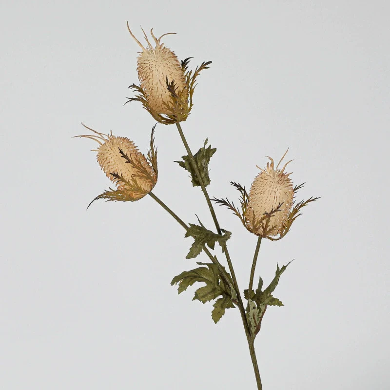 Künstliche Edeldistel 70 cm, 3 Blüten, täuschend echt, Kunstblume für Vase, Deko, Hochzeit, Floristik, langlebiger Distel-Zweig