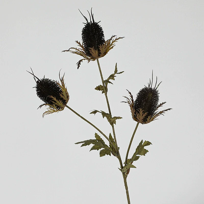 Künstliche Edeldistel 70 cm, 3 Blüten, täuschend echt, Kunstblume für Vase, Deko, Hochzeit, Floristik, langlebiger Distel-Zweig