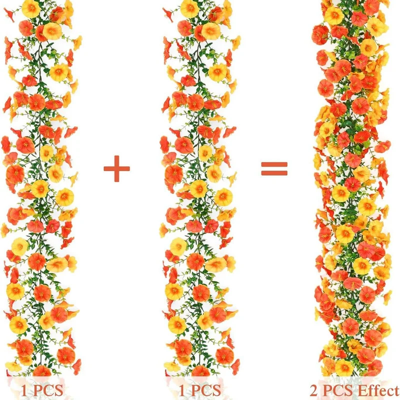 Künstliche Prunkwinden Ranke 2er-Set, 180cm Eukalyptus Girlande, Täuschend Echte Hängepflanze für Deko, Hochzeit, Gastronomie, Herbst