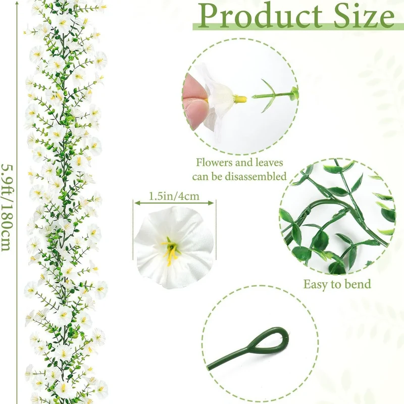 Künstliche Prunkwinden Ranke 2er-Set, 180cm Eukalyptus Girlande, Täuschend Echte Hängepflanze für Deko, Hochzeit, Gastronomie, Herbst