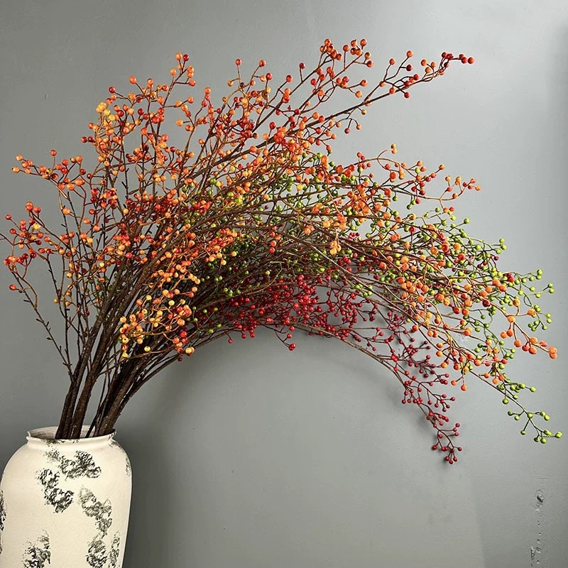 Künstlicher Beerenzweig 115 cm, Täuschend Echter Dekozweig mit Herbstbeeren, Lange Kunstblume für Hohe Vasen, Hochzeit, Floristik & Raumdeko