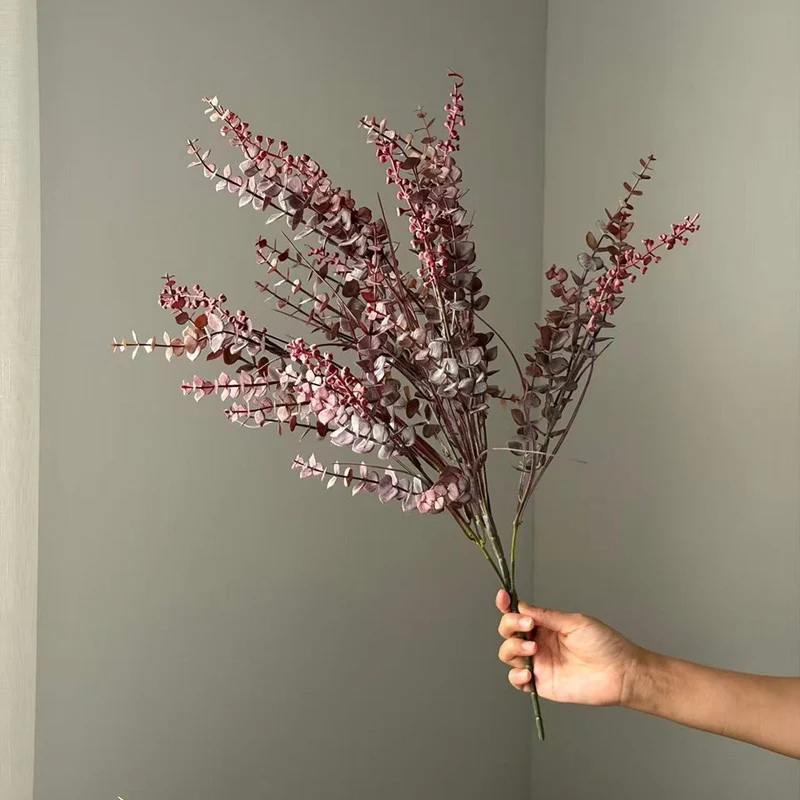 Eukalyptuszweig künstlich 64cm, täuschend echt mit Real-Touch-Gefühl, Vintage Grau-Rosa, ideal für Vasendeko, Hochzeit & Floristik