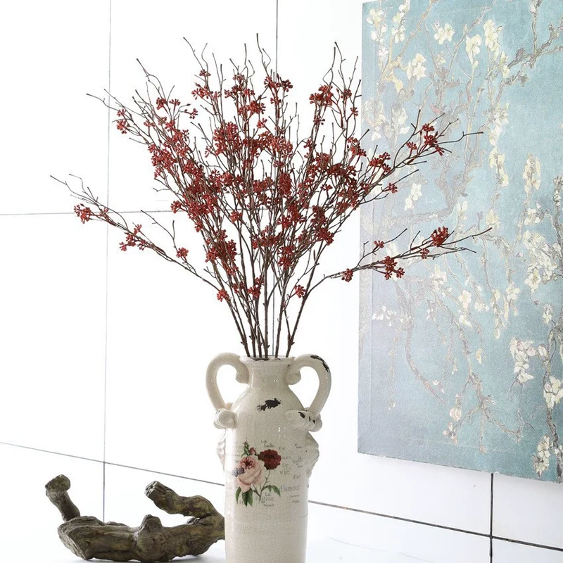Faux Zweig mit Beeren, 88 cm, realistische Optik, ideal für Hochzeiten, Cafés, Wohnaccessoires, saisonale Dekoration