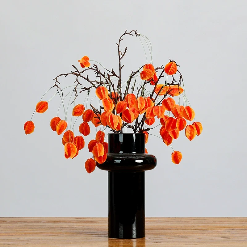 Fauxfrucht Zweig mit Laternenbeeren, 58 cm, realistisch, in Gelb, Grün, Rot, ideal für Hochzeiten, Dekoration, Innenräume