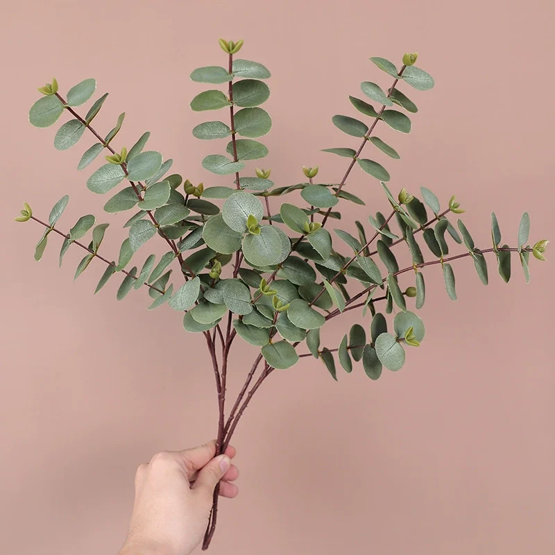Künstlicher Eukalyptuszweig 50 cm, Silberdollar-Eukalyptus, realistischer Dekozweig für Vase, Hochzeit, Floristik, langlebige Kunstpflanze