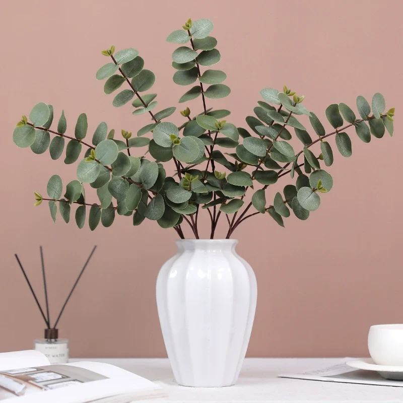 Künstlicher Eukalyptuszweig 50 cm, Silberdollar-Eukalyptus, realistischer Dekozweig für Vase, Hochzeit, Floristik, langlebige Kunstpflanze