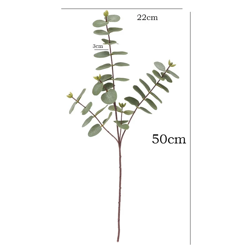 Künstlicher Eukalyptuszweig 50 cm, Silberdollar-Eukalyptus, realistischer Dekozweig für Vase, Hochzeit, Floristik, langlebige Kunstpflanze