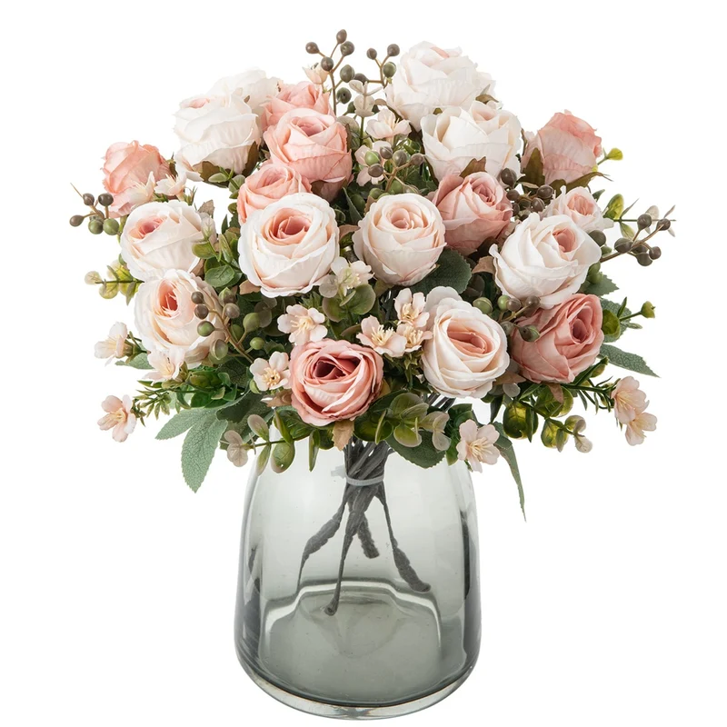 Künstliche herbstliche klassische Rosen, 31cm lang, 16cm breit, 5 Blütenköpfe, perfekt für Hochzeiten, Heimdekoration, Cafés, Hotels