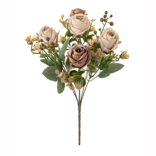 Künstliche herbstliche klassische Rosen, 31cm lang, 16cm breit, 5 Blütenköpfe, perfekt für Hochzeiten, Heimdekoration, Cafés, Hotels