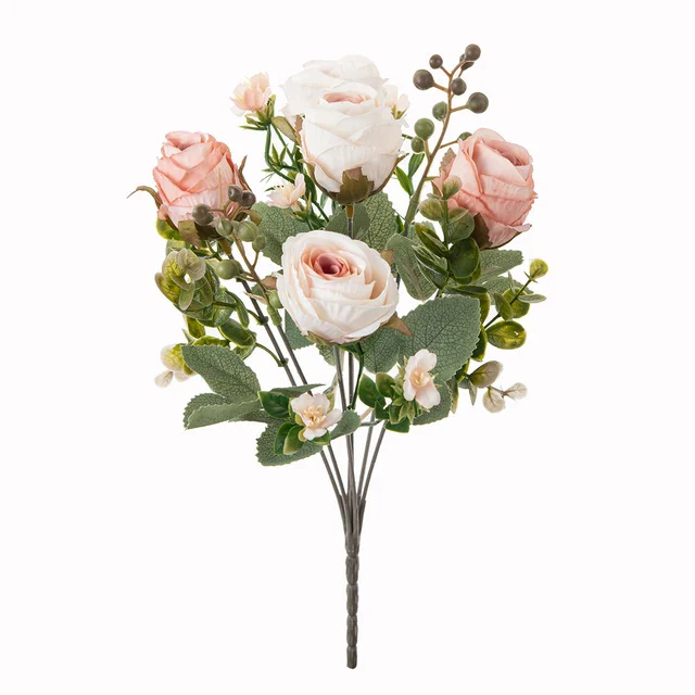 Künstliche herbstliche klassische Rosen, 31cm lang, 16cm breit, 5 Blütenköpfe, perfekt für Hochzeiten, Heimdekoration, Cafés, Hotels
