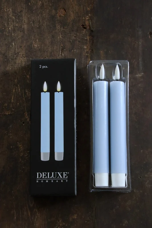 Led dinerkaars licht blauw 15cm - 2 stuks - Deluxe Homeart