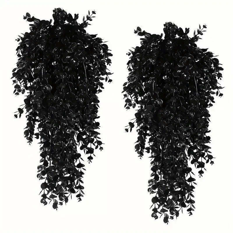 Schwarze Eukalyptus Hängepflanze, 76 cm, Täuschend echte künstliche Girlande für Wanddeko, Hochzeit, Gastronomie & Events