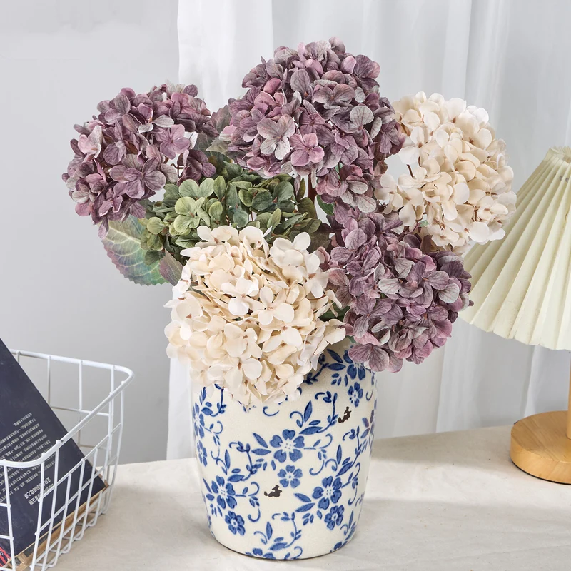 3er Set Herbst-Hortensien, realistische Seidenblumen, Höhe 40cm, Durchmesser 15cm, ideal für Hochzeiten, Dekoration und Floristik