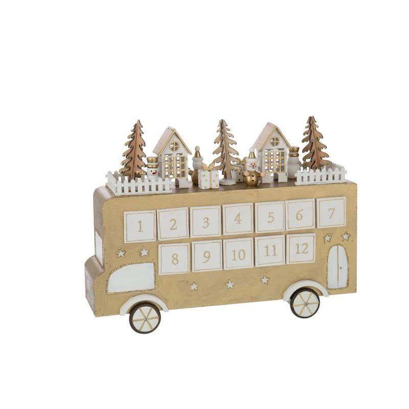 Adventskalender-Bus aus Sperrholz, Gold/Weiß