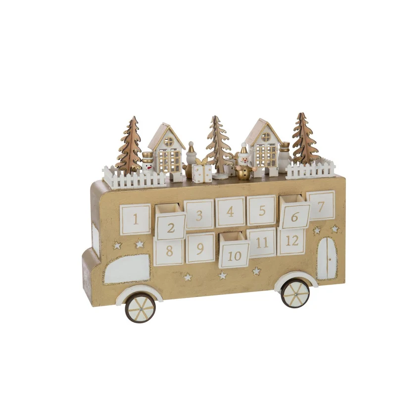 Adventskalender-Bus aus Sperrholz, Gold/Weiß