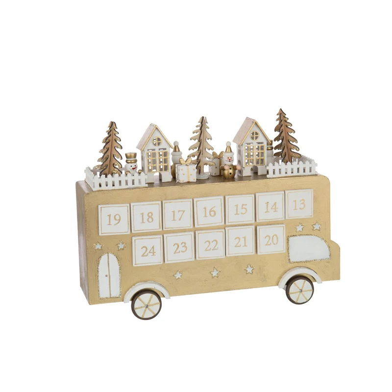 Adventskalender-Bus aus Sperrholz, Gold/Weiß