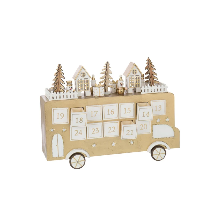 Adventskalender-Bus aus Sperrholz, Gold/Weiß