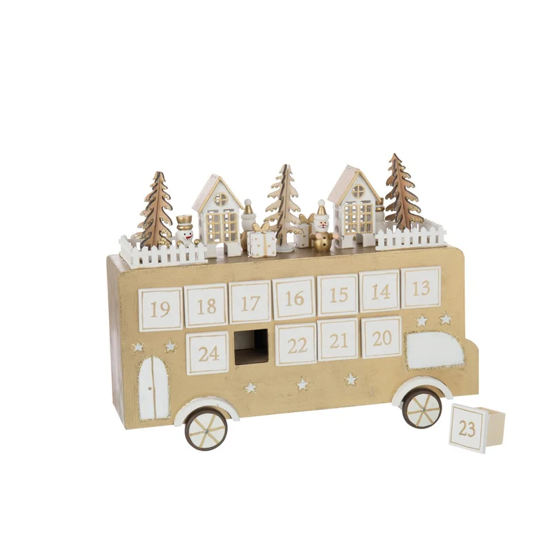 Adventskalender-Bus aus Sperrholz, Gold/Weiß