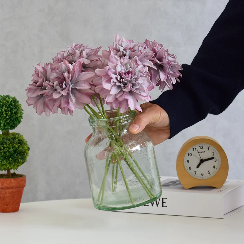 Künstliche Dahlie 30 cm, Real Touch Kunstblume mit geflammtem Rand, Einzelstiel für Vase, Gestecke, Hochzeit, langlebige Deko