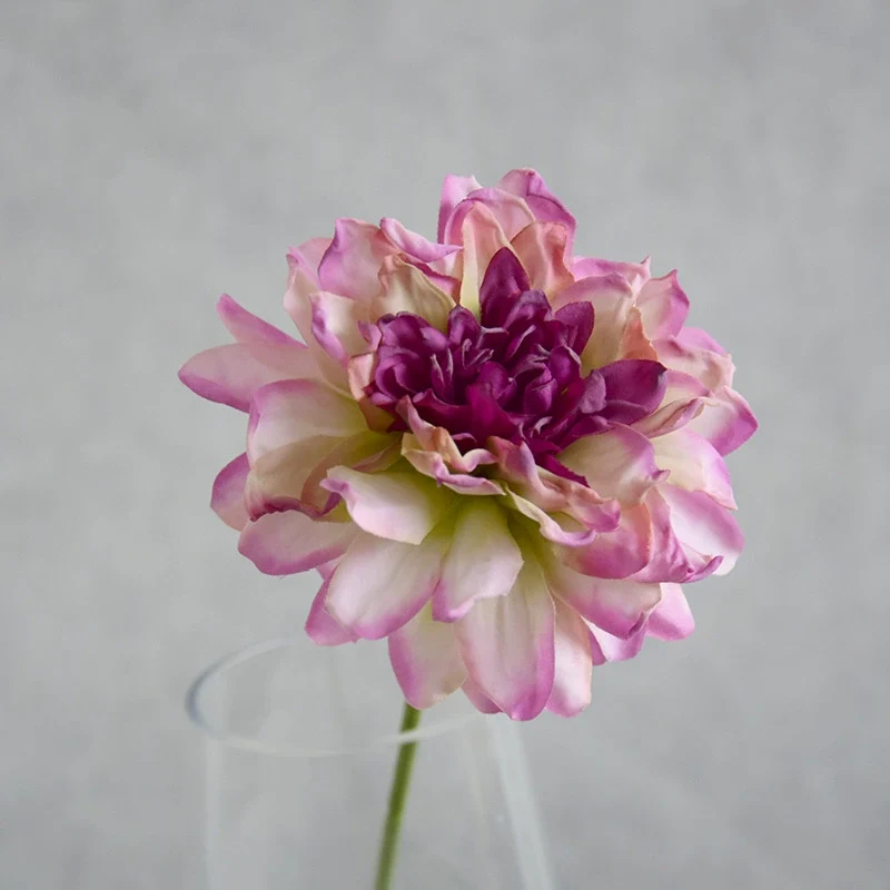 Künstliche Dahlie 30 cm, Real Touch Kunstblume mit geflammtem Rand, Einzelstiel für Vase, Gestecke, Hochzeit, langlebige Deko