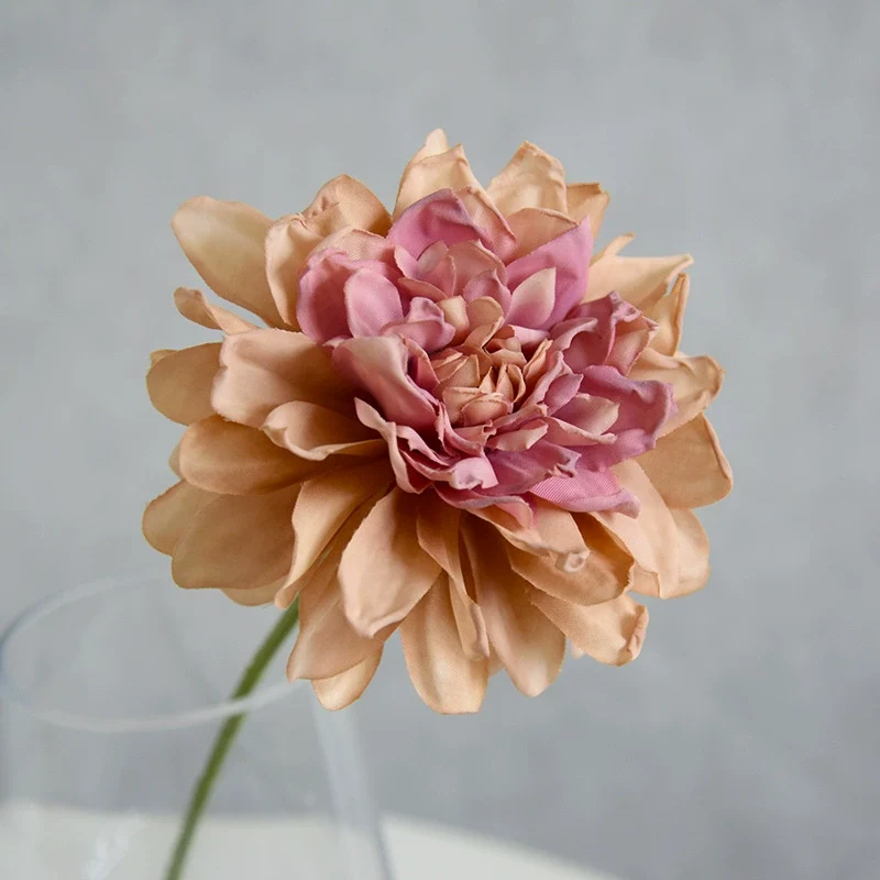 Künstliche Dahlie 30 cm, Real Touch Kunstblume mit geflammtem Rand, Einzelstiel für Vase, Gestecke, Hochzeit, langlebige Deko