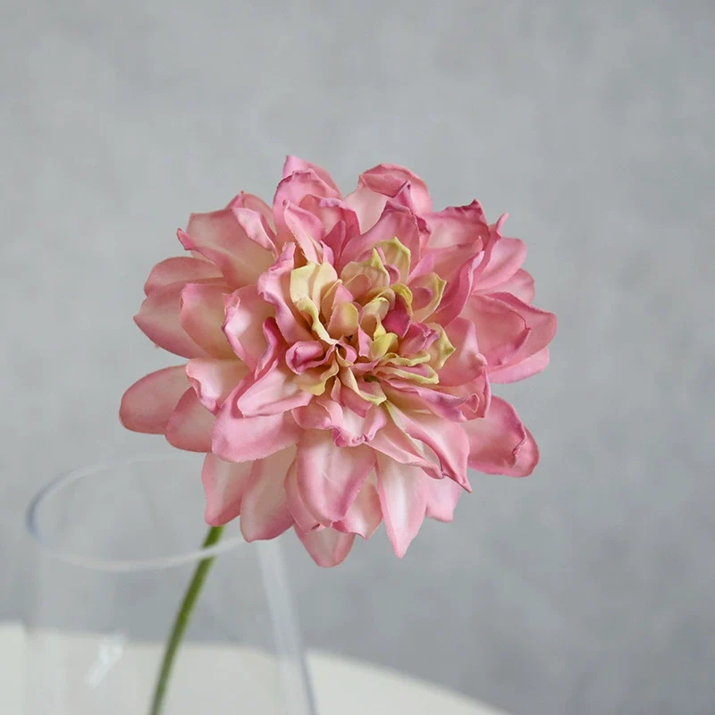 Künstliche Dahlie 30 cm, Real Touch Kunstblume mit geflammtem Rand, Einzelstiel für Vase, Gestecke, Hochzeit, langlebige Deko