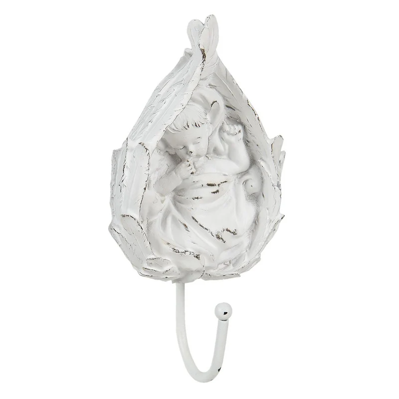 Wandhaken Blatt Weiß 8x5x17 cm
