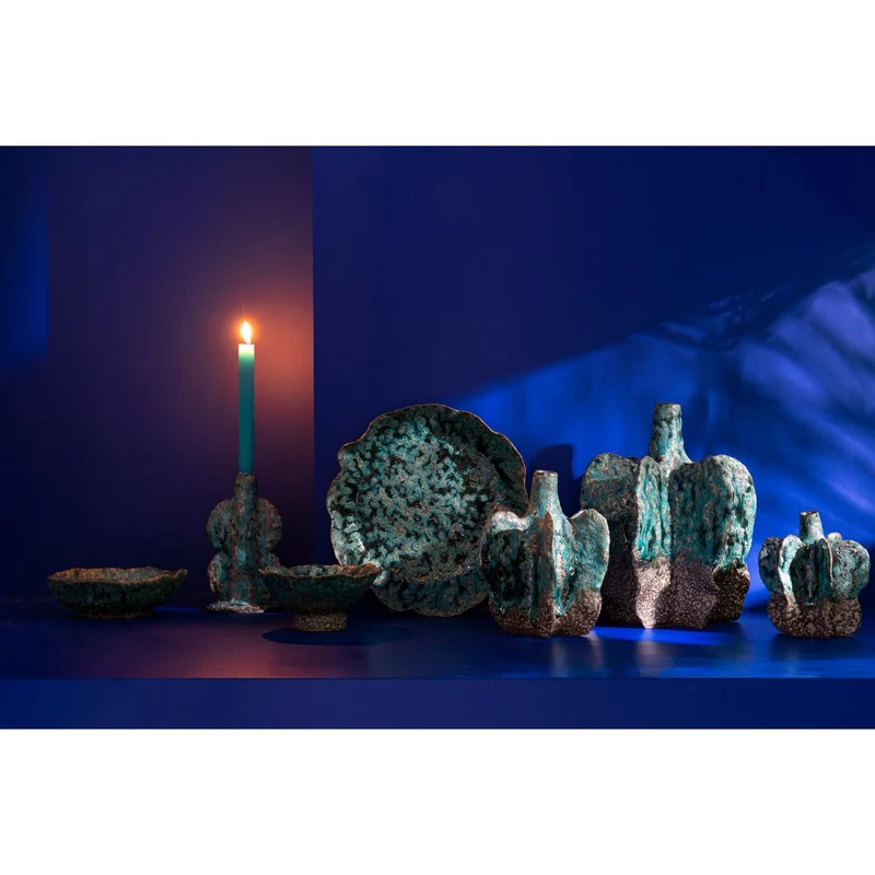 Vase Naga aus Keramik in Azurblau und Braun
