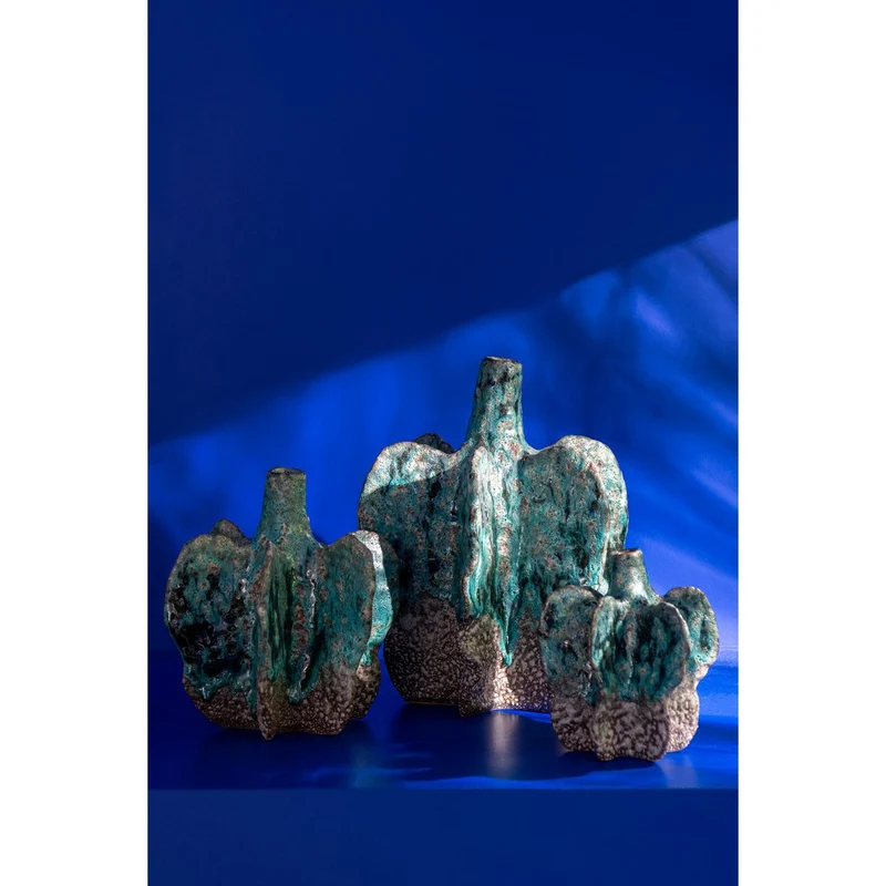 Vase Naga aus Keramik in Azurblau und Braun