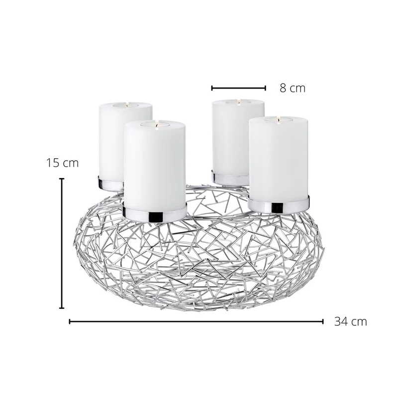 Adventskranz Milano, Edelstahl glänzend vernickelt, Durchmesser 34 cm