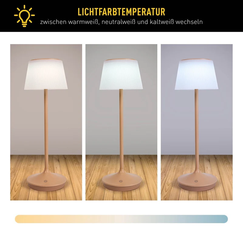 Solar-Akkutischleuchte EMMI, dimmbar, für den Außenbereich