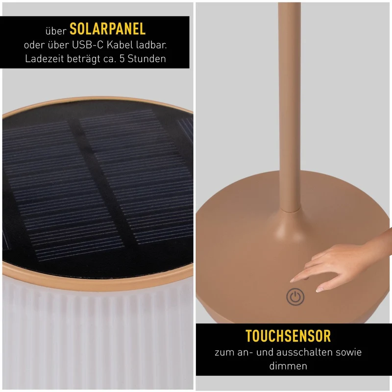 Solar-Akkutischleuchte EMMI, dimmbar, für den Außenbereich