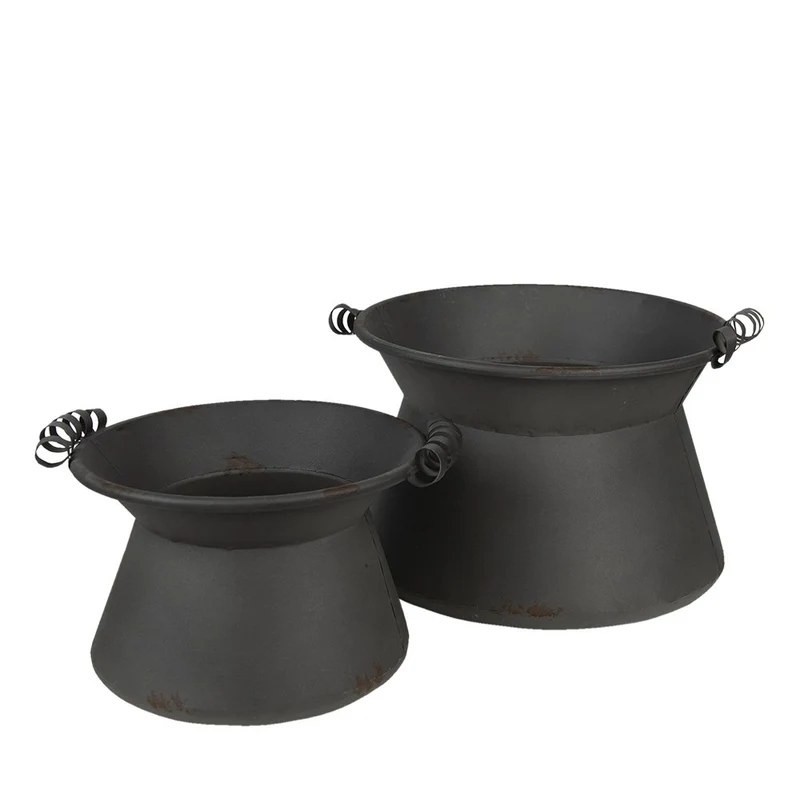 Blumentöpfe Indoor 2er-Set in Grau, Ø 28 x 20 cm / Ø 22 x 16 cm