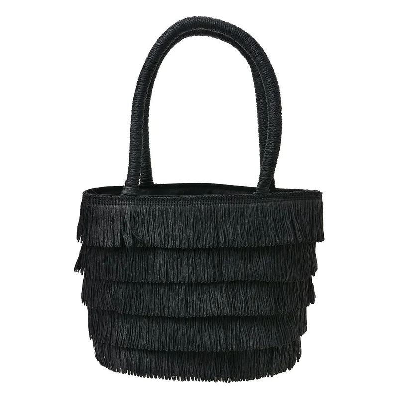 Boho-Handtasche mit Fransenbesatz in Schwarz