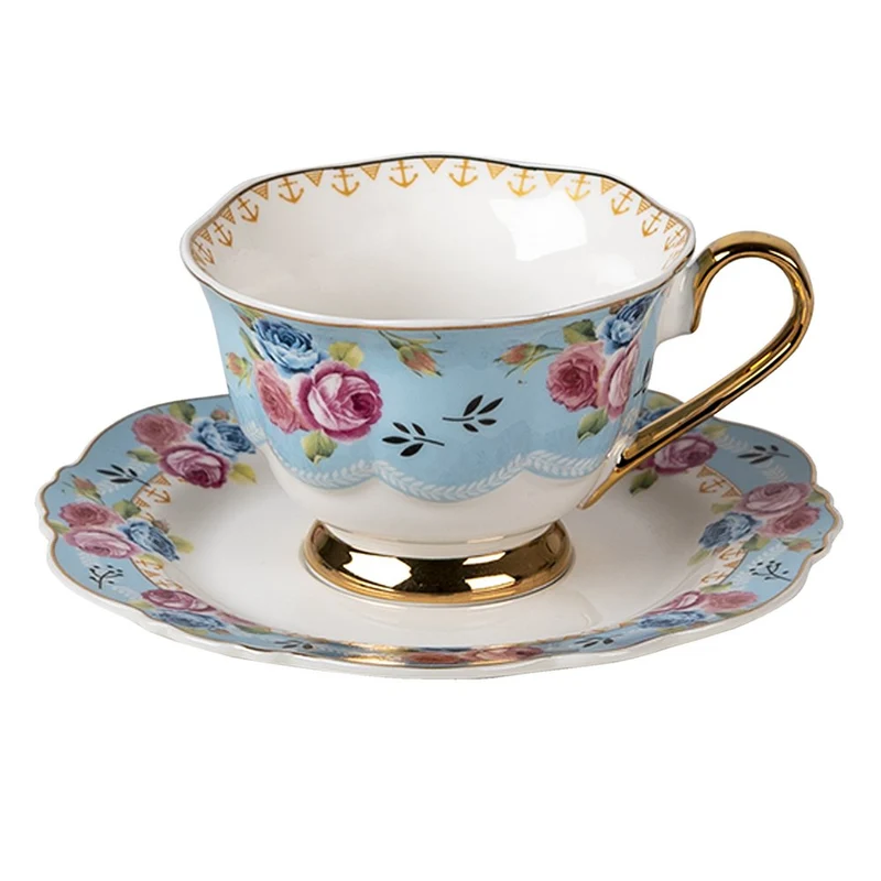 Tasse mit Untertasse in Blau-Weiß-Gold
