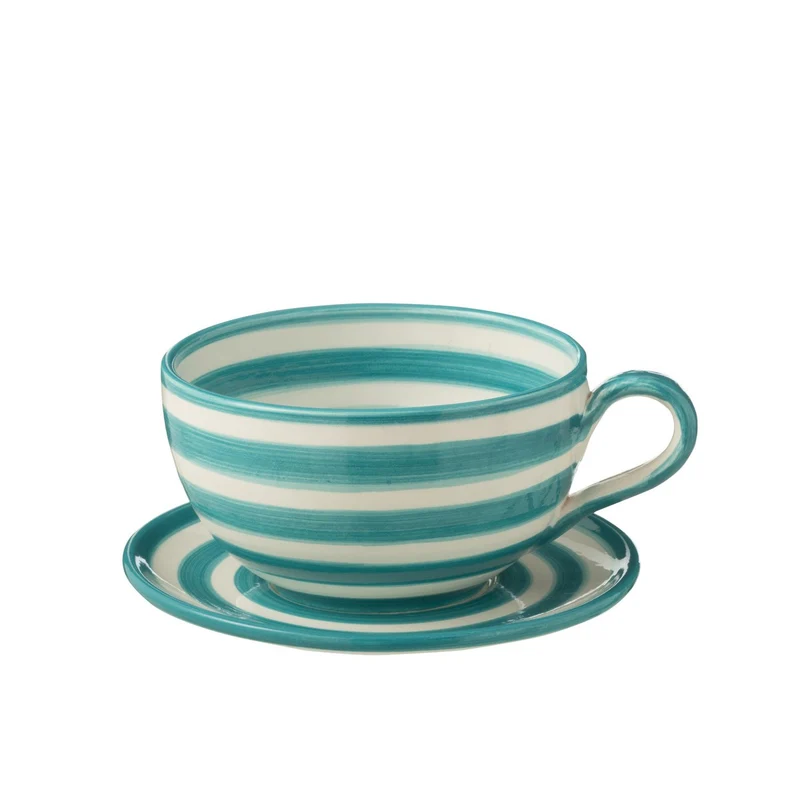 Tasse mit Teller Granada Stripes in Weiß-Aqua