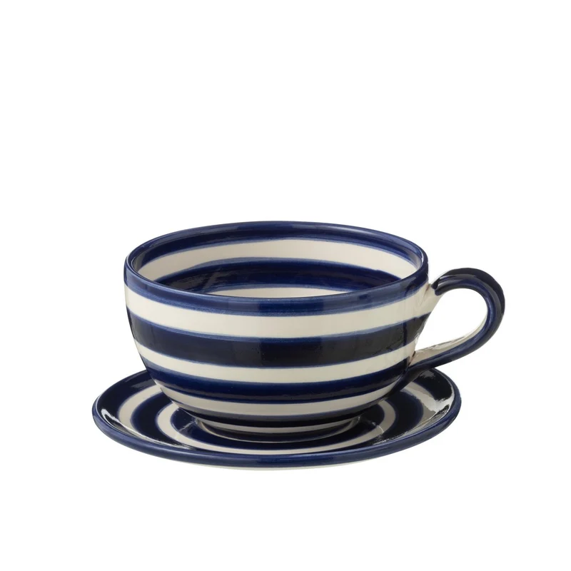 Tasse und Teller Granada Stripes in Kobaltblau