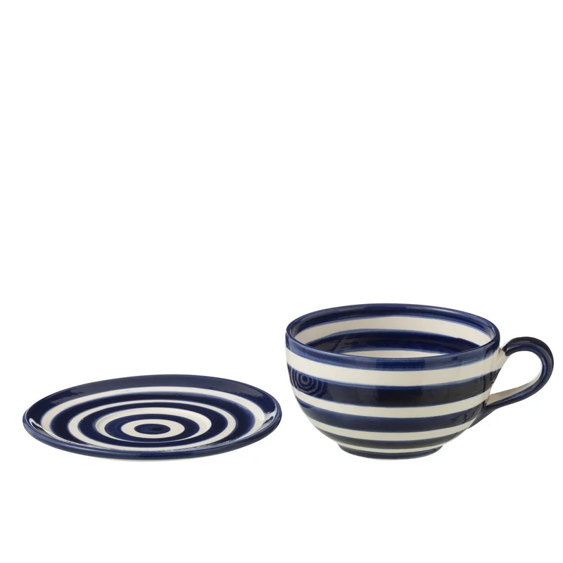 Tasse und Teller Granada Stripes in Kobaltblau