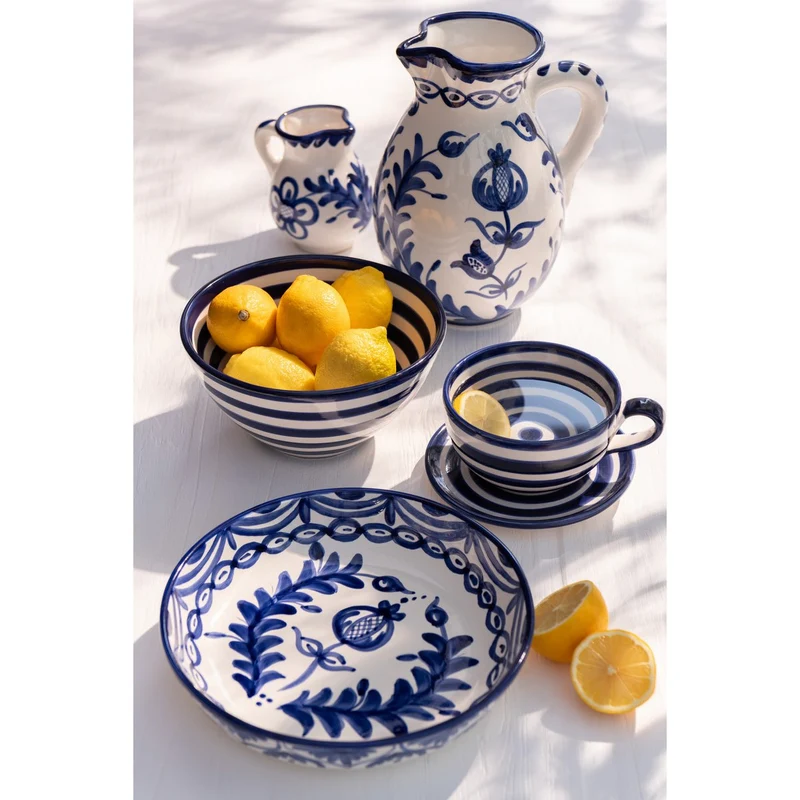 Tasse und Teller Granada Stripes in Kobaltblau