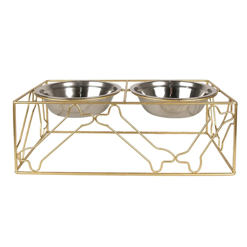 Futterstation für Hunde, Goldfarben, Eisen, 2 x 500 ml