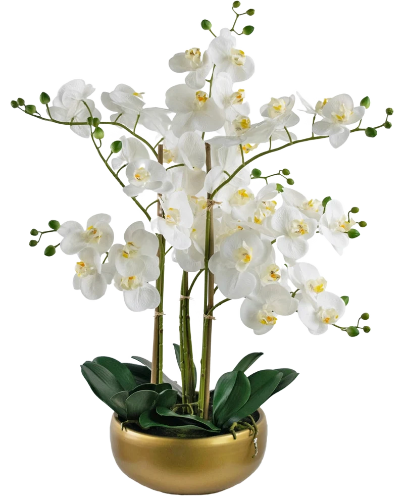 Künstliche Orchidee Real Touch 50 cm weiß im Topf gold