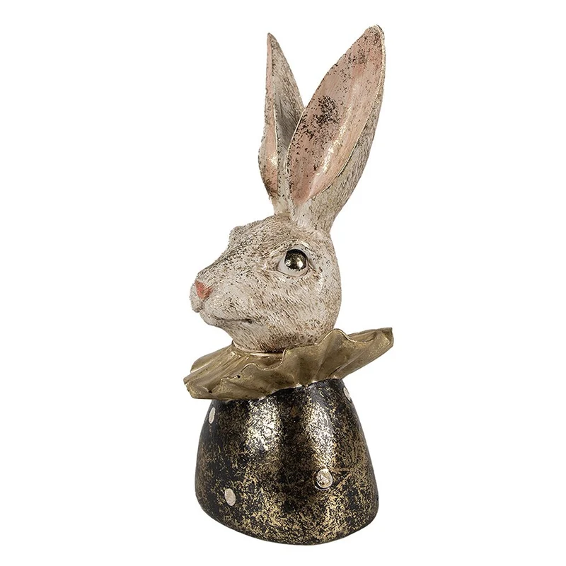 Dekofigur Hase in Weiß und Gold mit schwarzen Akzenten