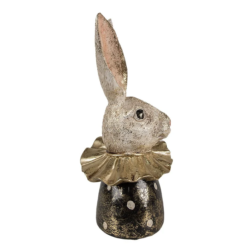 Dekofigur Hase in Weiß und Gold mit schwarzen Akzenten