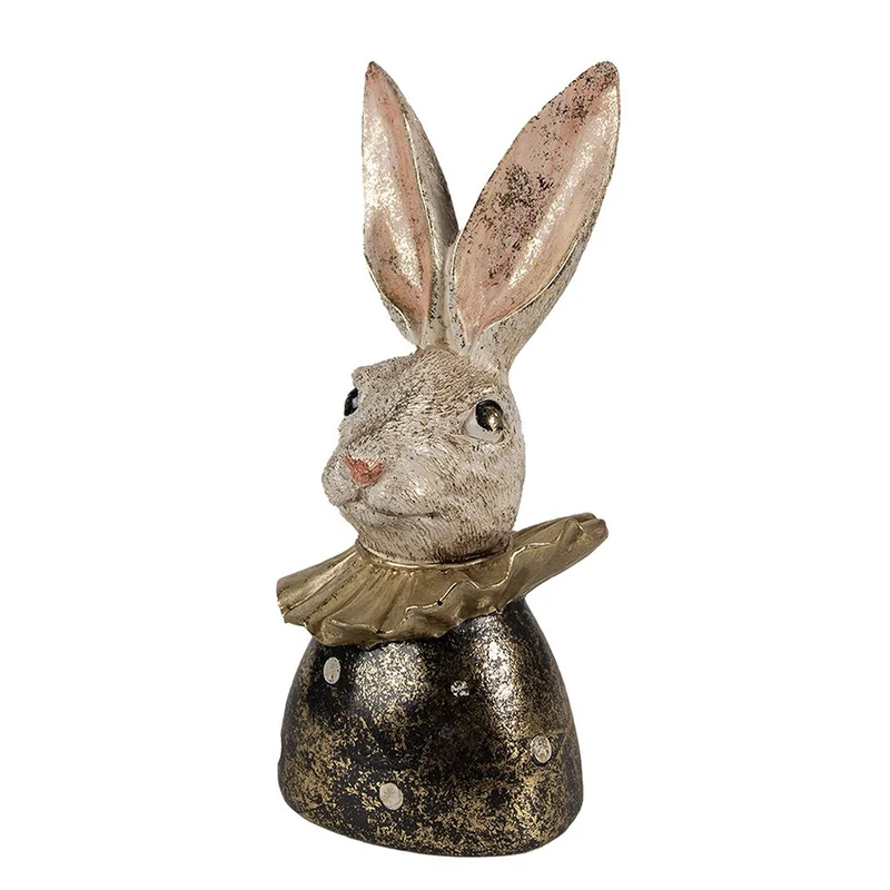 Dekofigur Hase in Weiß und Gold mit schwarzen Akzenten