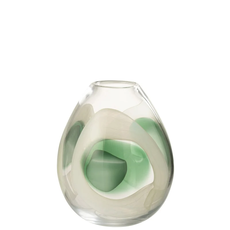 Vase Livy, Glas, Grün/Weiß/Transparent, Ø 20,5 cm